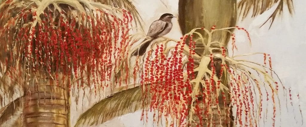 Web Banner - Masako Gordon, Bird with red berry, Oil on canvas